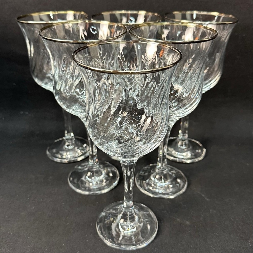 Crystal Clear Industries 'Regent Gold' 7 7/8 Water Goblet Optic Swirl, Set of‎ 6